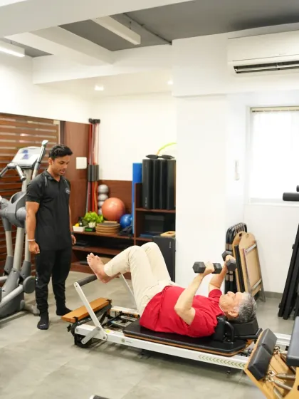 Our trainer provides expert guidance to Mr. Harsh Kumar on the reformer. His inspiring journey of healing and resilience shows the power of personalized, rehabilitative Pilates.