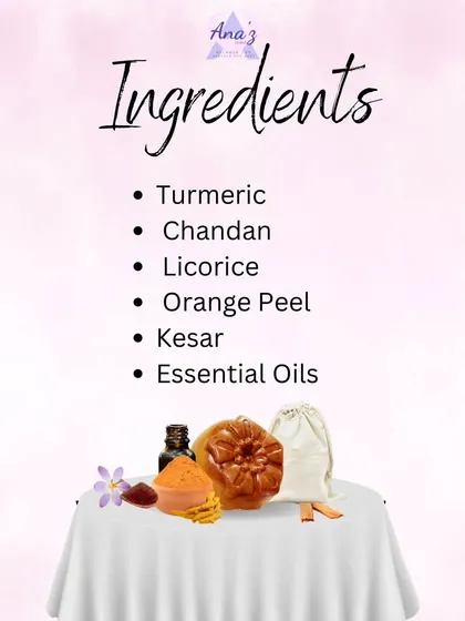 I believe in transparency, so here are the powerful ingredients in my herbal soaps. I use Turmeric, Chandan, Licorice, Orange Peel, Kesar, and essential oils to create a product that truly benefits your skin.