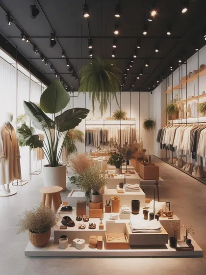 We styled this minimalist retail boutique with carefully selected plants to enhance the natural, organic feel of the brand. The greenery complements the neutral color palette and adds a sense of calm to the shopping experience.