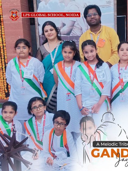 Our talented choir group, dressed in patriotic colors, poses with their teachers before their melodic tribute on Gandhi Jayanti. We are proud to provide such national platforms for our students.