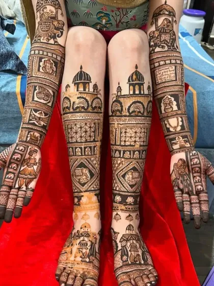 This is the full bridal package. Intricate designs covering both arms and legs, ensuring you look stunning from every angle on your wedding day.