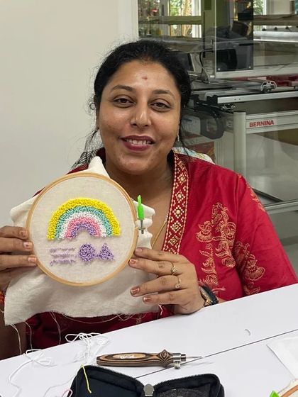 This participant created a beautiful rainbow with her initials, a lovely personalized piece of hoop art.