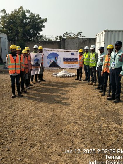 Our team in the Indore Division after completing a road safety awareness program. We conduct these trainings regularly across all our project locations to ensure consistent safety practices.
