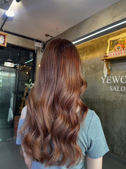 A final shot of the absolute brown hair color, showcasing its rich tone and healthy appearance against our salon's warm interior.