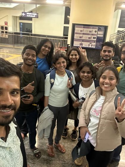The journey starts and ends with friends. A happy group selfie at the railway station, ready to begin their Kumara Parvatha adventure.