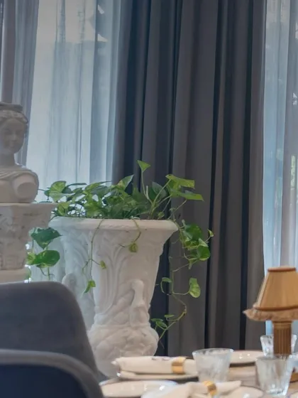 A detail shot from the Begeterre project, where our furniture sits amongst classical statues and decor, proving that our designs can complement even the most ornate interiors.