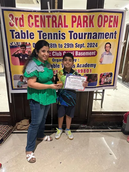 Another one of our young champions recognized at the Central Park Open Tournament. We focus on building a strong foundation for future success in competitive table tennis.