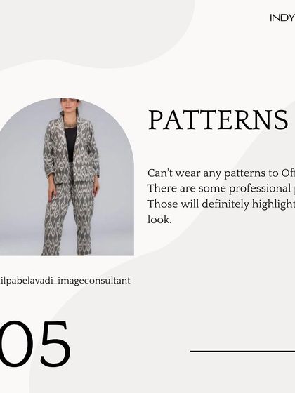 You can absolutely wear patterns to the office, but it's about choosing the right ones. Professional patterns like subtle stripes, checks, or geometric prints like this Ikat co-ord set can highlight your look without being distracting.