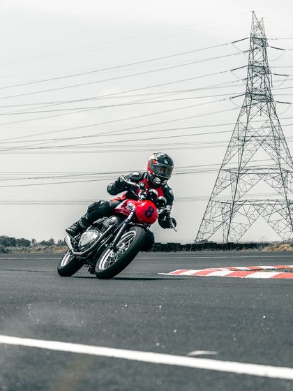 A rider on a GT 650 cornering at the CoASTT track.