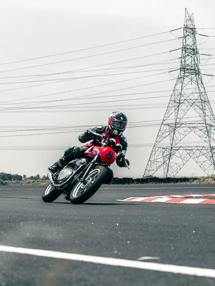 A rider on a GT 650 cornering at the CoASTT track.