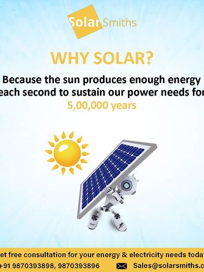 Why solar? Because the sun produces enough energy each second to sustain our power needs for 500,000 years. It's the ultimate renewable source.