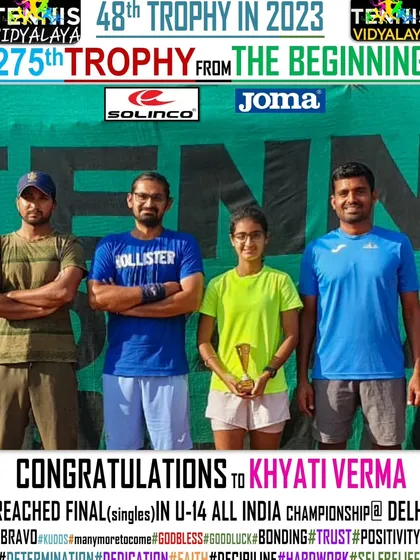 Congratulations to Khyati Verma for reaching the final in the Singles U-14 All India Championship in Delhi.
