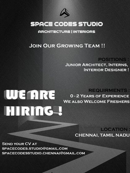 Space Codes Studio in Chennai is hiring for multiple roles.