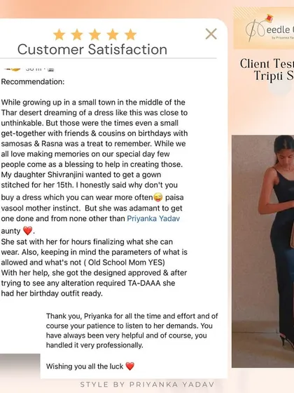 Your feedback means the world to me. This wonderful testimonial from a happy mother about her daughter's 15th birthday gown is a reminder of why I am so passionate about creating personalized, memorable outfits.