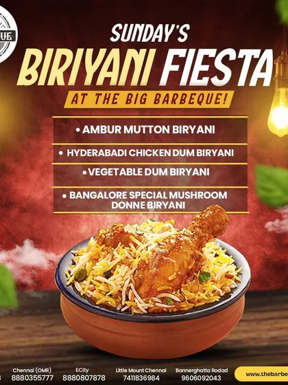 Sunday just got spicier. Our ultimate Biryani Feast features favorites like Ambur Mutton and Hyderabadi Chicken Dum Biryani to make your weekend a celebration.