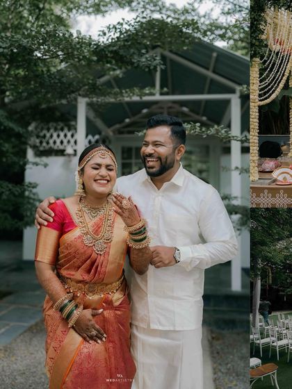 A collage showing a happy couple during their morning wedding. Their joyful laughter is infectious, and the photos capture the relaxed atmosphere of our venue.
