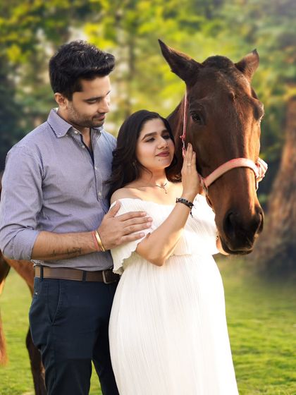 A close-up showing the gentle interaction between the expecting mother and the horse. These are the small, heartfelt moments we love to capture during our unique pregnancy photoshoots.