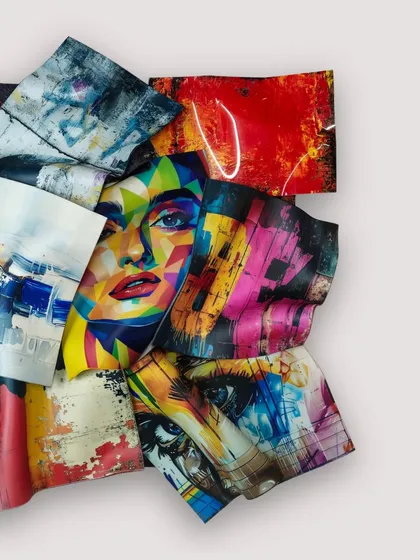 Another detail from "Marilyn in Bloom," showing a geometric portrait layered with other abstract and figurative elements.