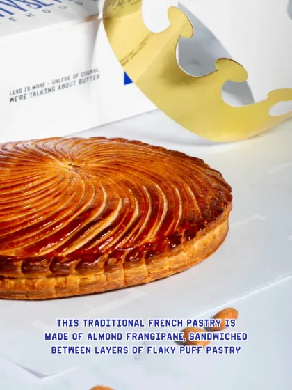 It's made of almond frangipane sandwiched between layers of flaky, buttery puff pastry.