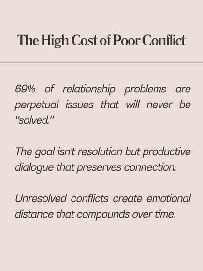 Did you know that 69% of relationship problems are perpetual issues that will never be "solved"? The goal isn't resolution but productive dialogue that preserves your connection.