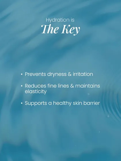 This visual explains why hydration is the key. It prevents dryness, reduces fine lines, maintains elasticity, and supports a healthy skin barrier.