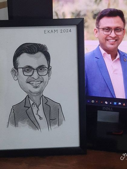 A professional and clean black and white caricature, ideal for office display.