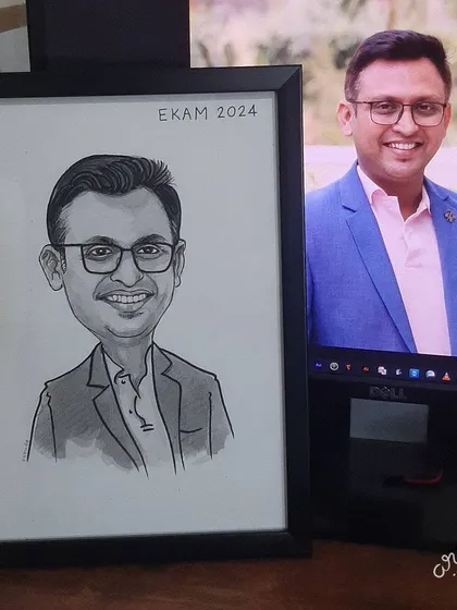 A professional and clean black and white caricature, ideal for office display.