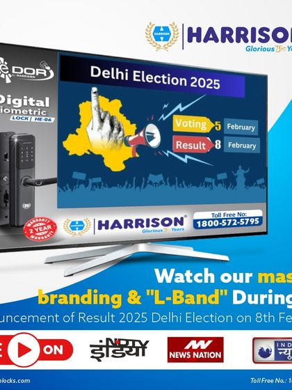 Our massive L-Band branding was live on major news channels during the Delhi Election 2025 results. This graphic shows our presence on NDTV, News Nation, and India News.