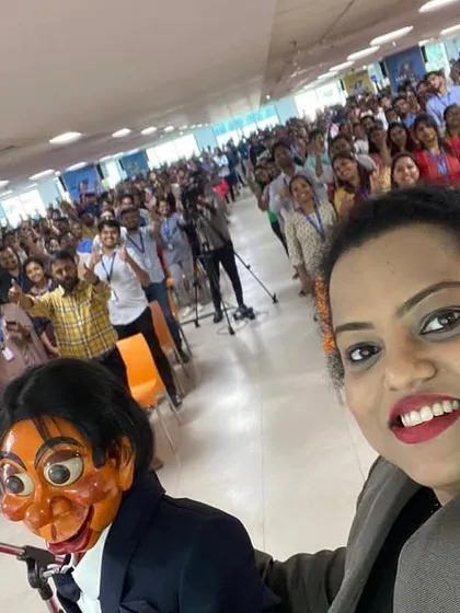 There's no better feeling than this. A selfie with the amazing crowd at L&T Technology Services after a fantastic show. My interactive comedy is perfect for large corporate events and family days.