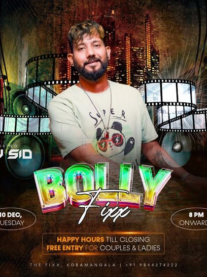 This flyer for 'Bolly Fixx' highlights the cinematic and musical escape I create with my Bollywood sets.