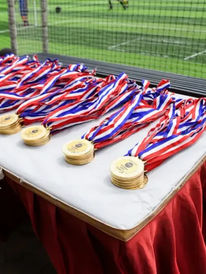 Medals lined up and ready for the deserving winners and participants of the FANM SUPER CUP. Every player who gives their best is a champion in our eyes.