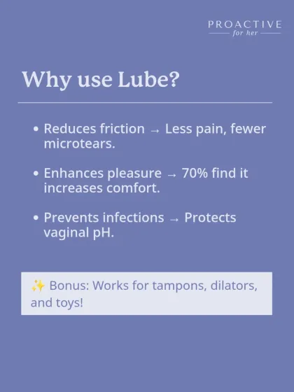 Why use lube? It reduces friction, which means less pain and fewer microtears. It also enhances pleasure and can help protect your vaginal pH to prevent infections.