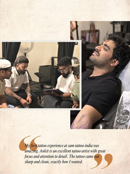 "My first tattoo experience at Sam Tattoo India was amazing. Ankit is an excellent tattoo artist with great focus and attention to detail." A client relaxing during his session.