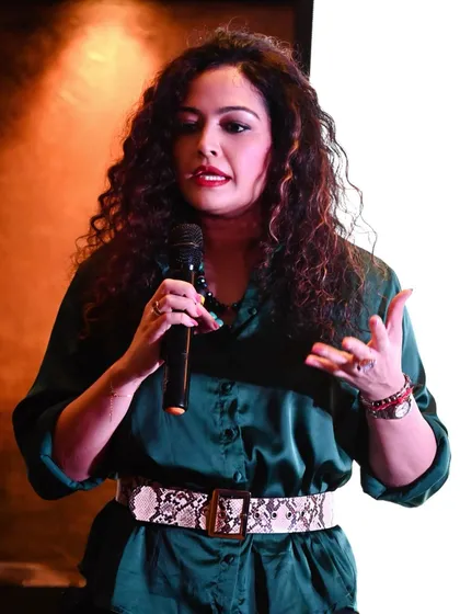 A close-up shot from my talk on creating visibility and personal branding. I advise professionals to be authentic and share their stories of struggle and success, as this builds a genuine connection with their audience.