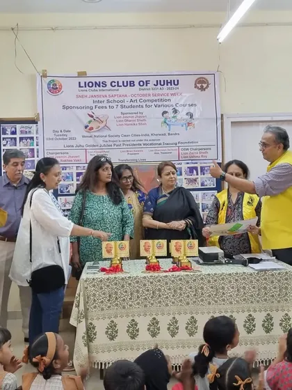 The prize distribution ceremony at the inter-school art competition, celebrating the talent and hard work of the young artists.