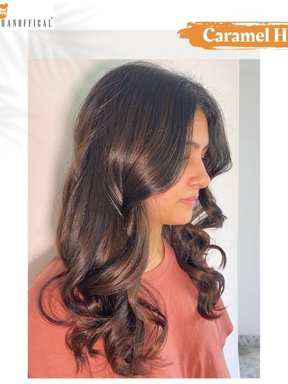 A profile view of the soft caramel color. It’s a perfect way to add warmth and brightness without a dramatic change.