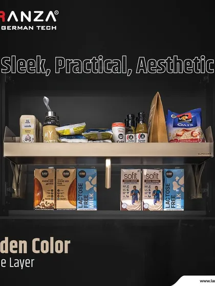 This golden single-layer pull-down unit is sleek, practical, and aesthetic. It adds a touch of luxury while ensuring your storage is organized and seamless.