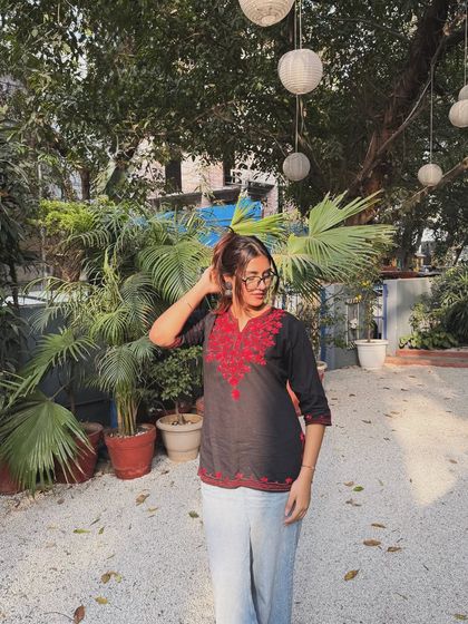 A fun shot with my glasses on, showing a more nerdy-chic side to my ethnic styling.