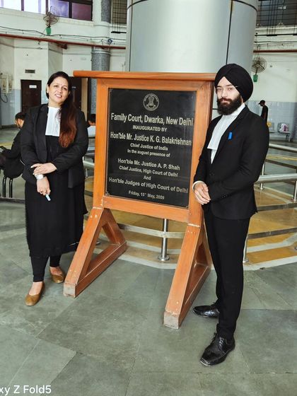 At the Family Court in Dwarka, New Delhi, with a team member. We are equipped to handle cases related to divorce, child custody, and domestic violence in this jurisdiction.