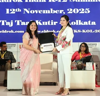 Receiving an award at the Eldrok India K-12 Summit in Kolkata. This recognition from the education community validates our efforts to provide high-quality performing arts solutions for schools.