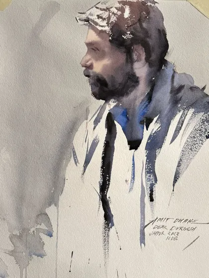 A quick 10-minute live watercolour sketch I created during a workshop at Nutmeg Cafe in Jaipur. Capturing a likeness quickly is a key skill I teach in my portrait sessions.