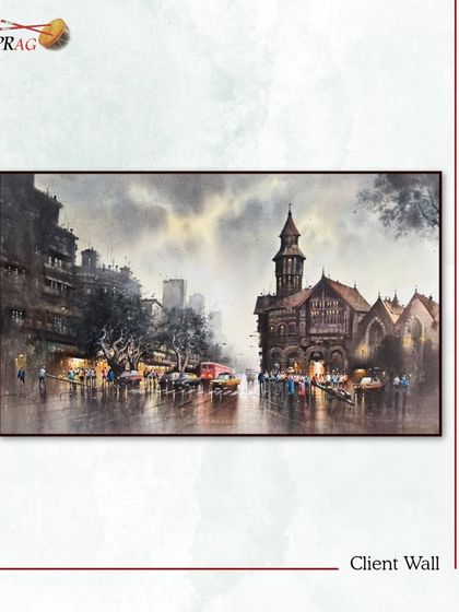 A classic Mumbai cityscape painting, framed and ready to bring the architectural spirit of the city into a client's home.