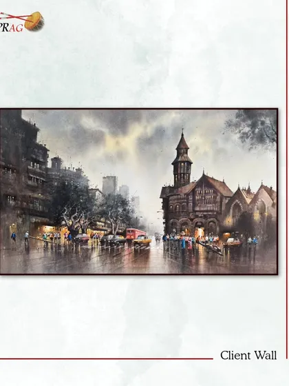 A classic Mumbai cityscape painting, framed and ready to bring the architectural spirit of the city into a client's home.