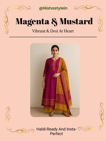 For a look that is vibrant and desi at heart, try Magenta and Mustard. This combination is Haldi-ready and looks fantastic in photos.