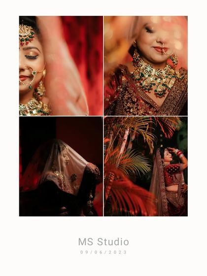 A collection of artistic bridal portraits in a single layout. It features close-ups, shots with veils, and dramatic poses, showcasing the variety of creative bridal photography I offer.