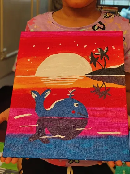 Some calm for your Monday morning with this serene whale sunset painting. We learn techniques like color blending to create beautiful gradients.