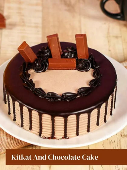 Take a break with this KitKat and Chocolate Cake. A moist chocolate cake is surrounded by a rich chocolate drip and topped with pieces of the iconic crunchy wafer, making it a hit with all ages.