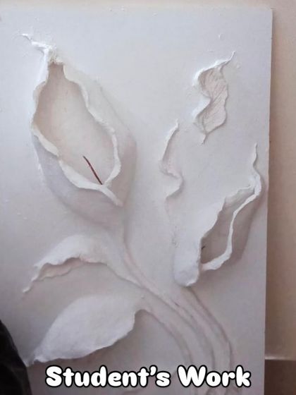 This is another student's piece before painting, showing the raw, sculptural form of the flowers. You can really see the depth and dimension they created using the aluminum mesh and putty technique I teach.