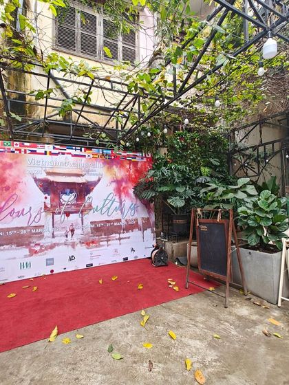 The red carpet entrance to the 'Colours of Culture' exhibition in Vietnam.