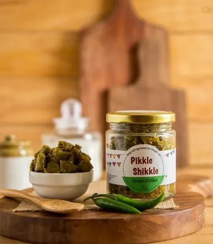Another view of my Green Chilli pickle. I ensure each chilli is perfectly coated in my special masala mix for a consistent taste in every bite.